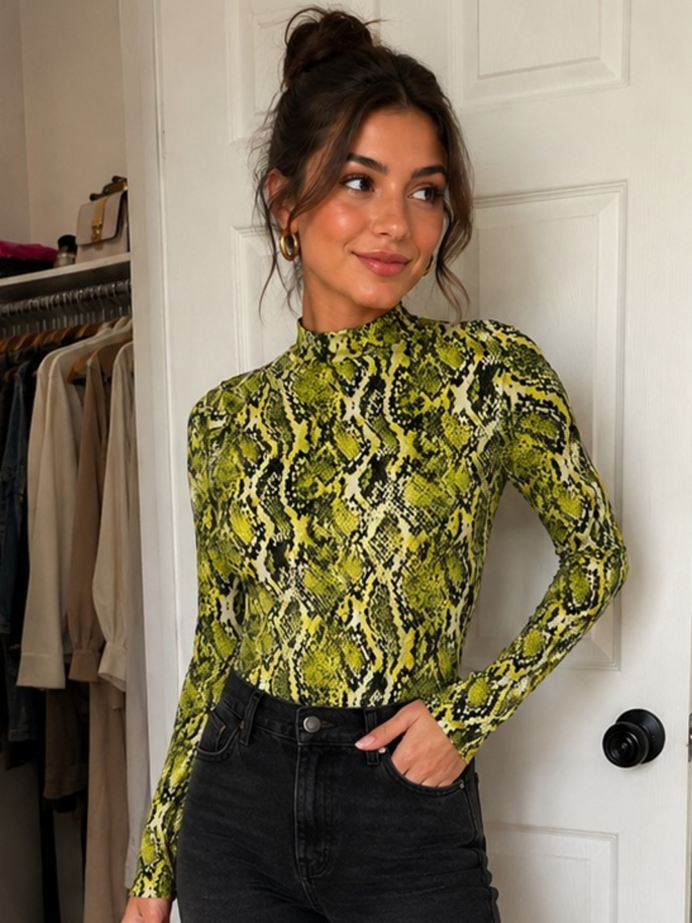 Parisian Works Neon Green Snake-Print Reptile-Themed Bodysuit